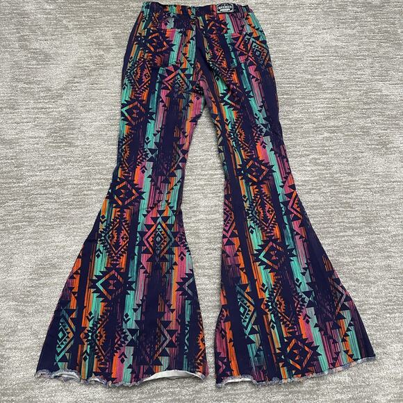 Ranch Dressn Pants Womens 10 Colorful Aztec Flare Bell Bottom Southwestern - Picture 4 of 15